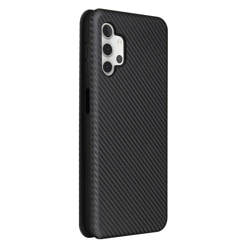 Carbon Fiber Leather Auto-absorbed Case with Card Holder for Samsung Galaxy A32 5G / M32 5G - Black - 4