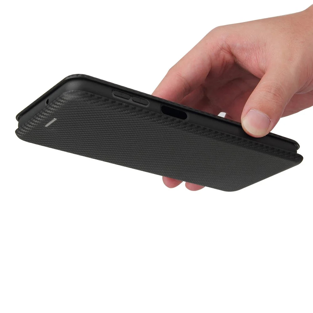 Carbon Fiber Leather Auto-absorbed Case with Card Holder for Samsung Galaxy A32 5G / M32 5G - Black - 5