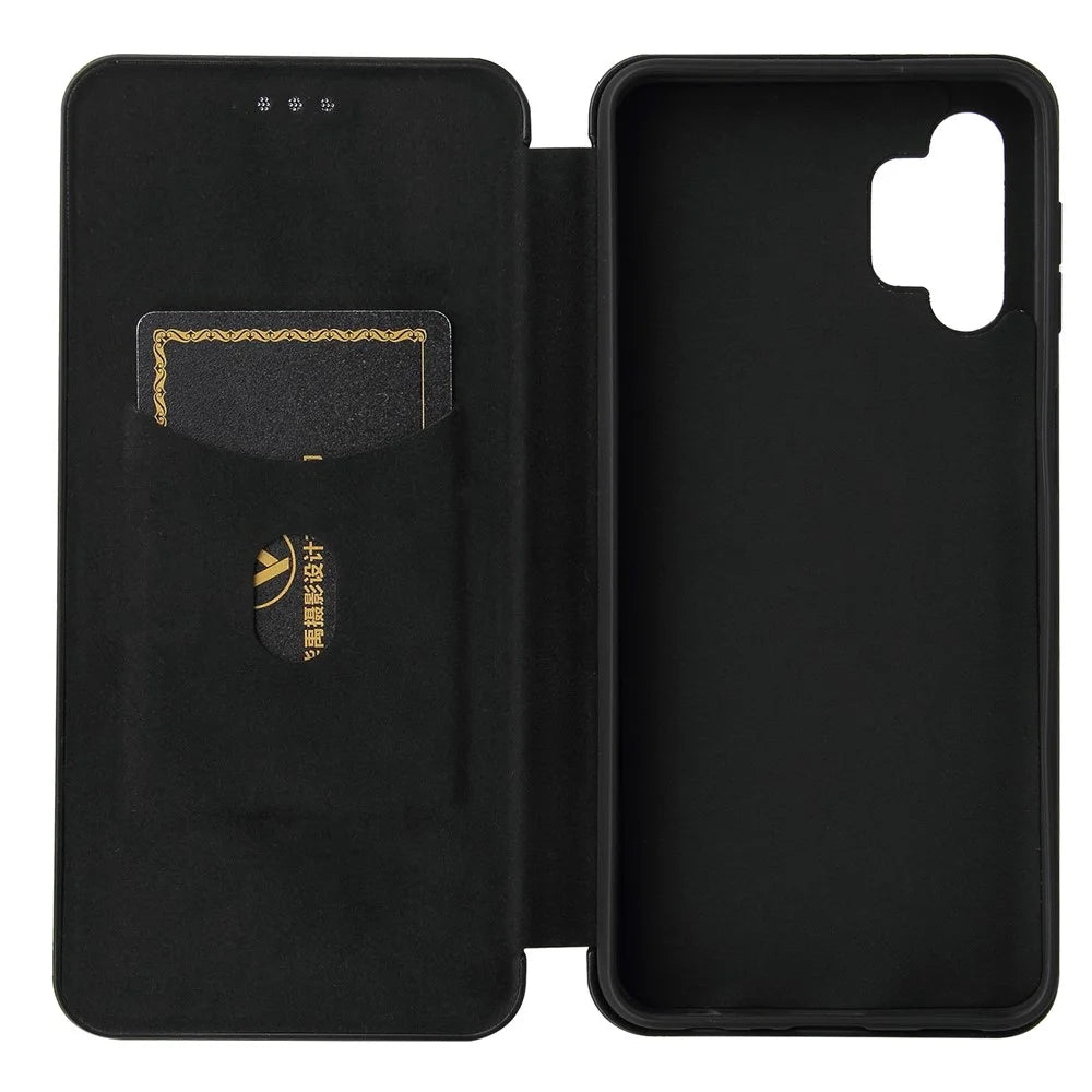 Carbon Fiber Leather Auto-absorbed Case with Card Holder for Samsung Galaxy A32 5G / M32 5G - Black - 6