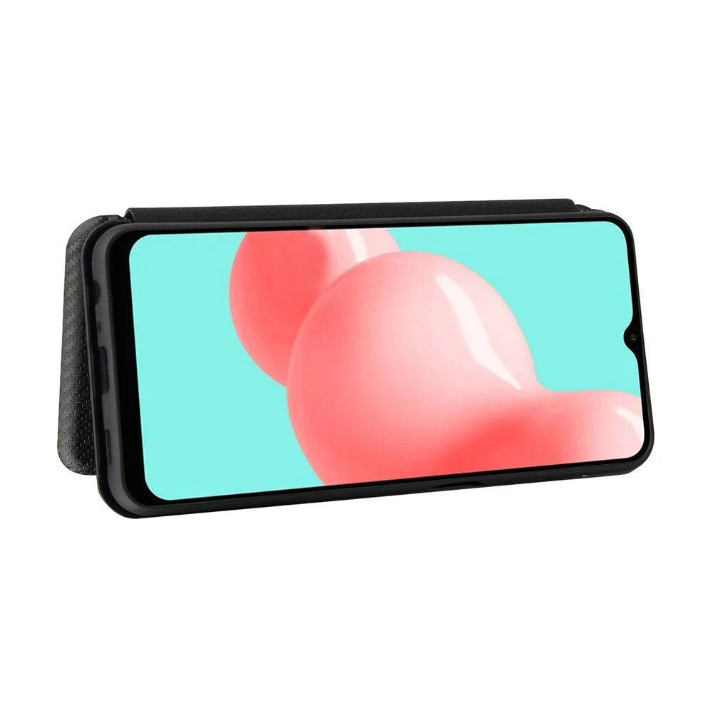 Carbon Fiber Leather Auto-absorbed Case with Card Holder for Samsung Galaxy A32 5G / M32 5G - Black - 7