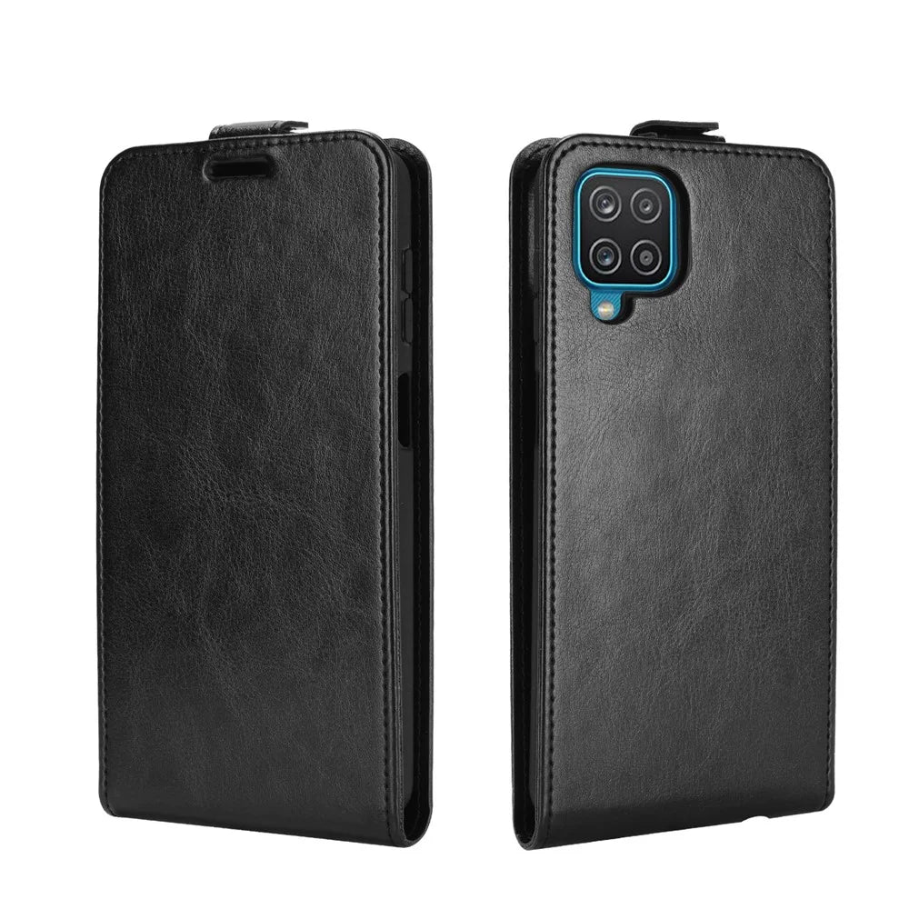 Crazy Horse Texture Vertical Flip Phone Cover Case with Card Slot for Samsung Galaxy A12 - Black - 2