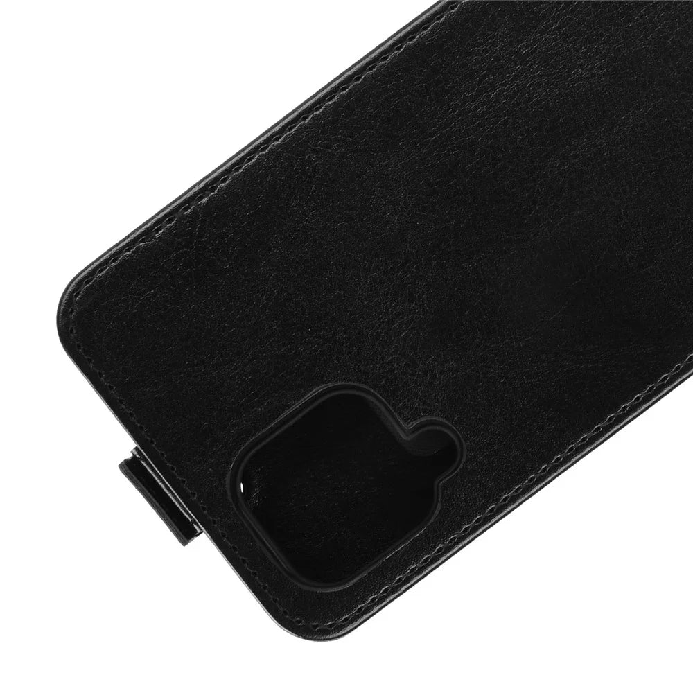 Crazy Horse Texture Vertical Flip Phone Cover Case with Card Slot for Samsung Galaxy A12 - Black - 3