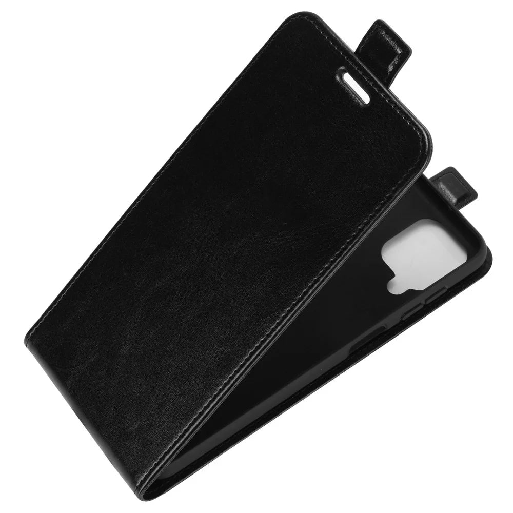 Crazy Horse Texture Vertical Flip Phone Cover Case with Card Slot for Samsung Galaxy A12 - Black - 4