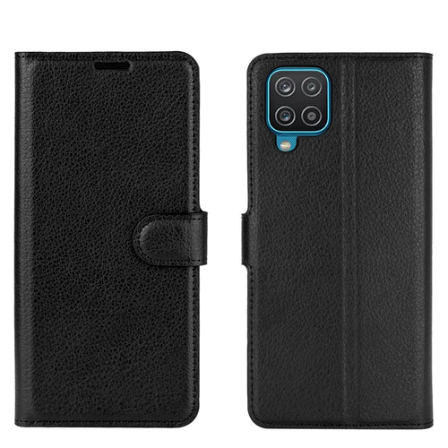 Wallet Stand Litchi Texture Phone Protective Shell for Samsung Galaxy A12 / M12 Multi-Color Surface Cell Phone Accessory - Black - 1