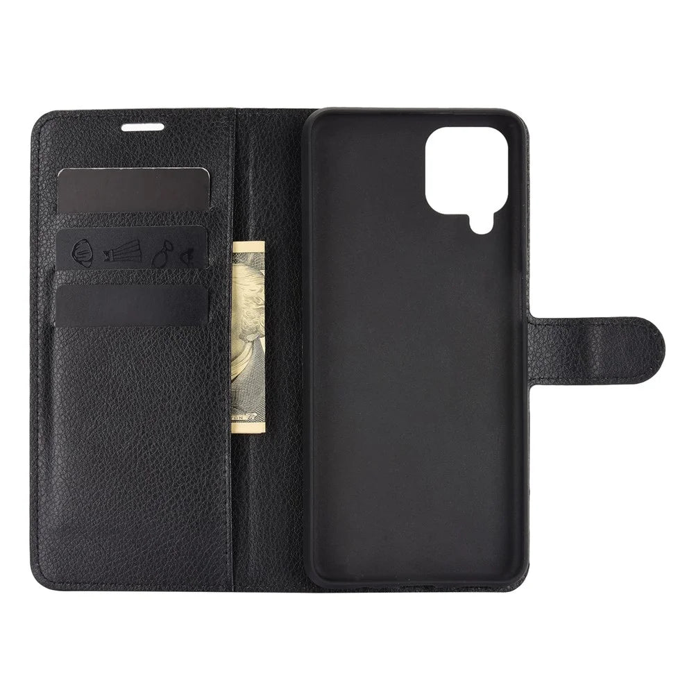 Wallet Stand Litchi Texture Phone Protective Shell for Samsung Galaxy A12 / M12 Multi-Color Surface Cell Phone Accessory - Black - 2