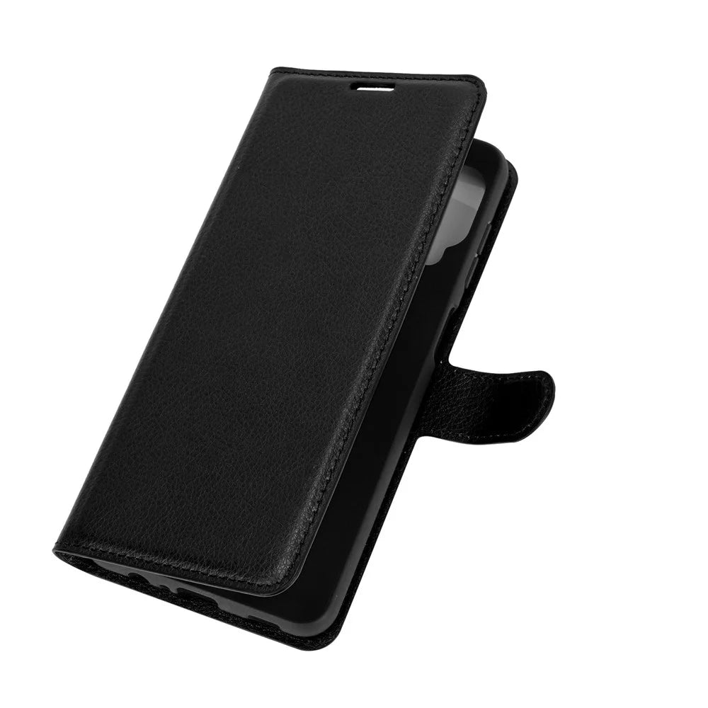 Wallet Stand Litchi Texture Phone Protective Shell for Samsung Galaxy A12 / M12 Multi-Color Surface Cell Phone Accessory - Black - 5