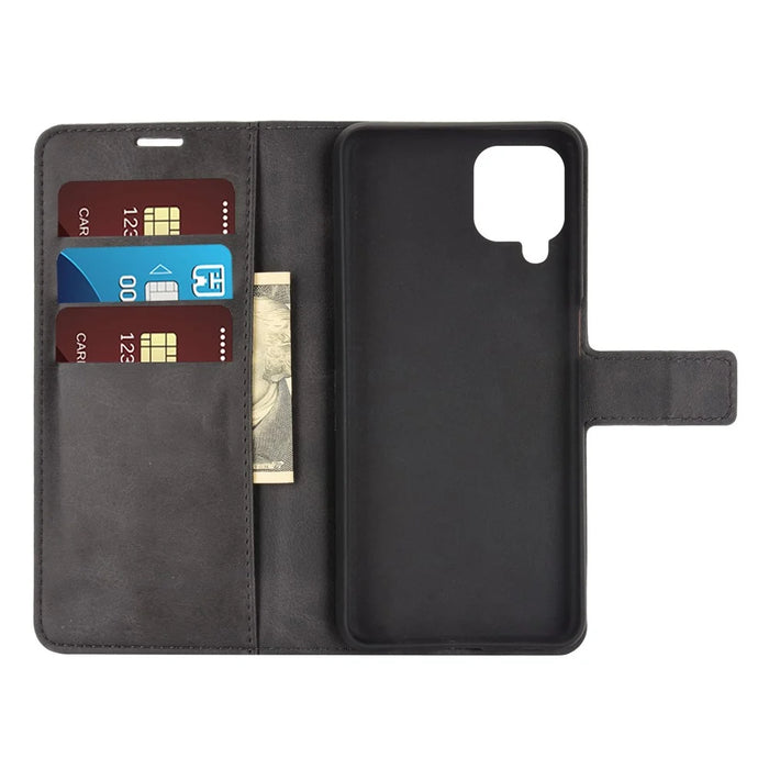 TPU + PU Leather Phone Stand Cover for Samsung Galaxy A12 - Black - 4