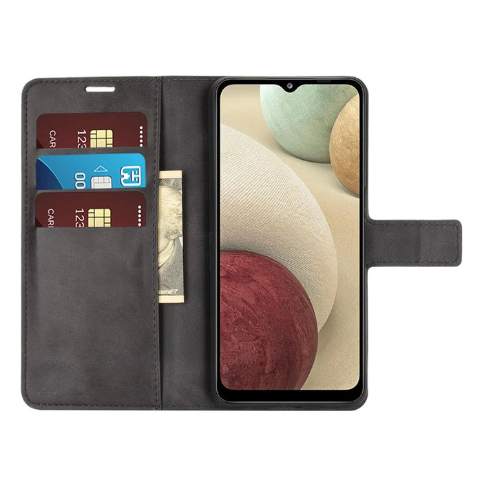 TPU + PU Leather Phone Stand Cover for Samsung Galaxy A12 - Black - 5