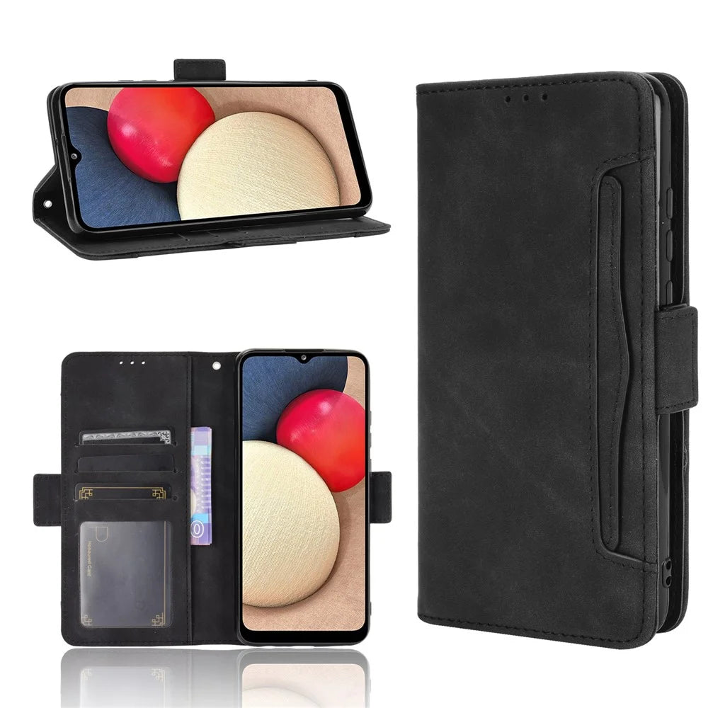 Protective Cover Stand Leather Case with Multiple Card Slots for Samsung Galaxy A02s (166.5mm) - Black - 1