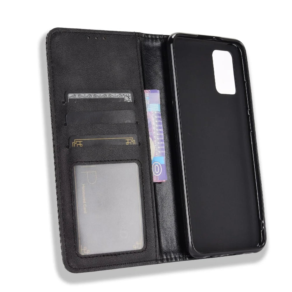 Vintage Style Magnetic Clasp Leather Cover with Stand for Samsung Galaxy A02s (166.5mm) - Black - 3