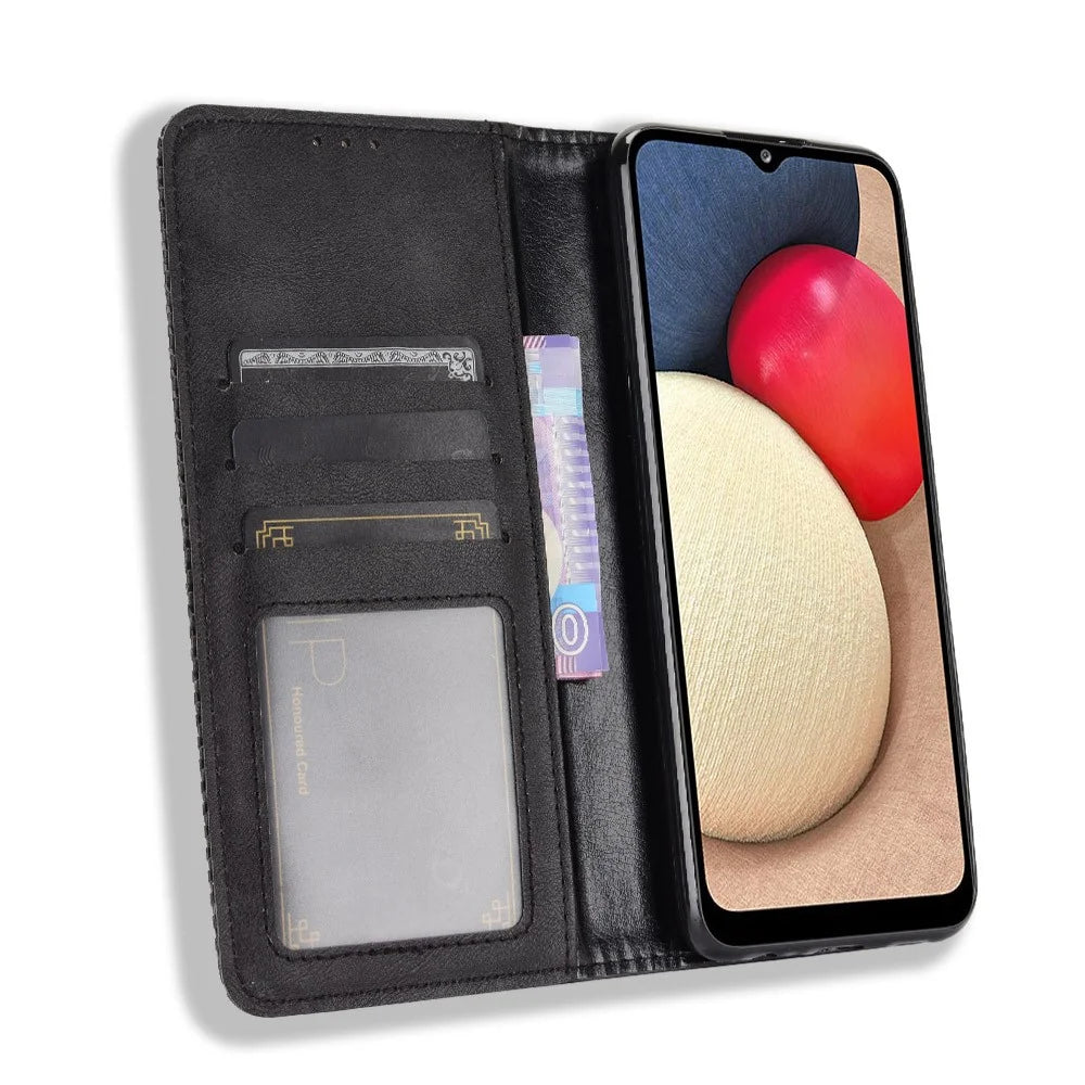 Vintage Style Magnetic Clasp Leather Cover with Stand for Samsung Galaxy A02s (166.5mm) - Black - 4