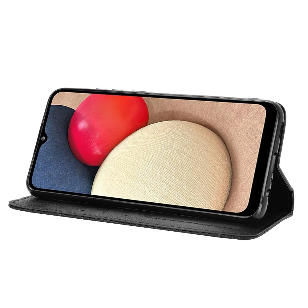 Vintage Style Magnetic Clasp Leather Cover with Stand for Samsung Galaxy A02s (166.5mm) - Black - 5