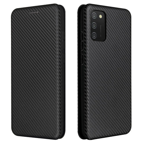 Carbon Fiber Texture Leather Case Auto-absorbed Stand Cover for Samsung Galaxy A02s (166.5mm) - Black - 1