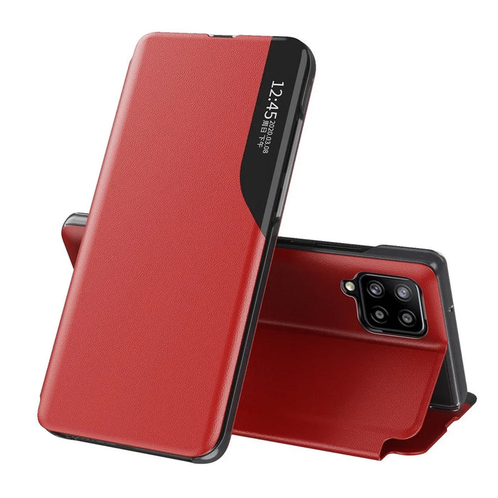 Case View Window PU Leather Stand Cover for Samsung Galaxy A12 - Red - 1