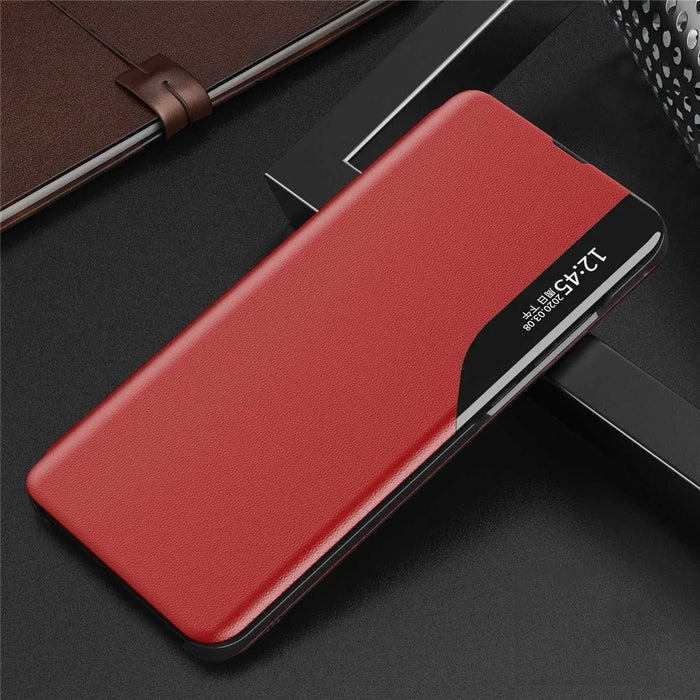 Case View Window PU Leather Stand Cover for Samsung Galaxy A12 - Red - 2