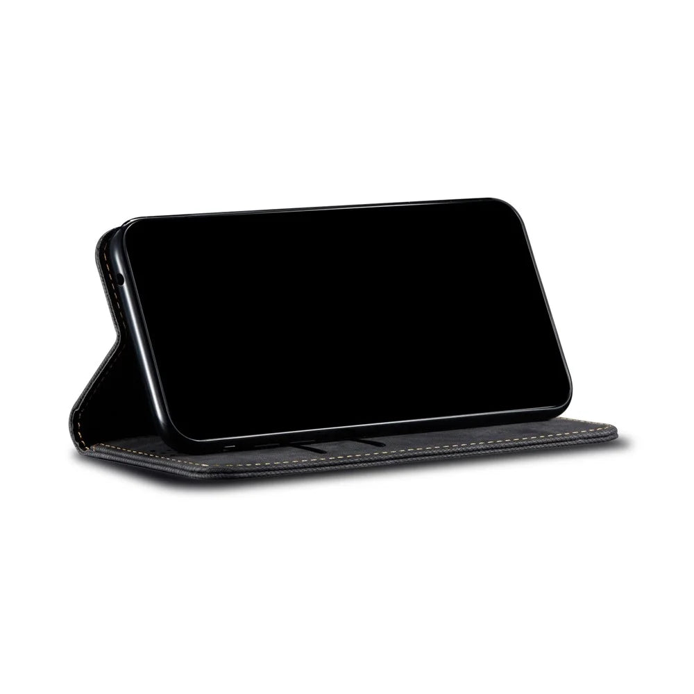 Vintage Style for Samsung Galaxy S21 4G/5G Jeans Cloth Texture Wallet Stand Leather Phone Cover - Black - 7