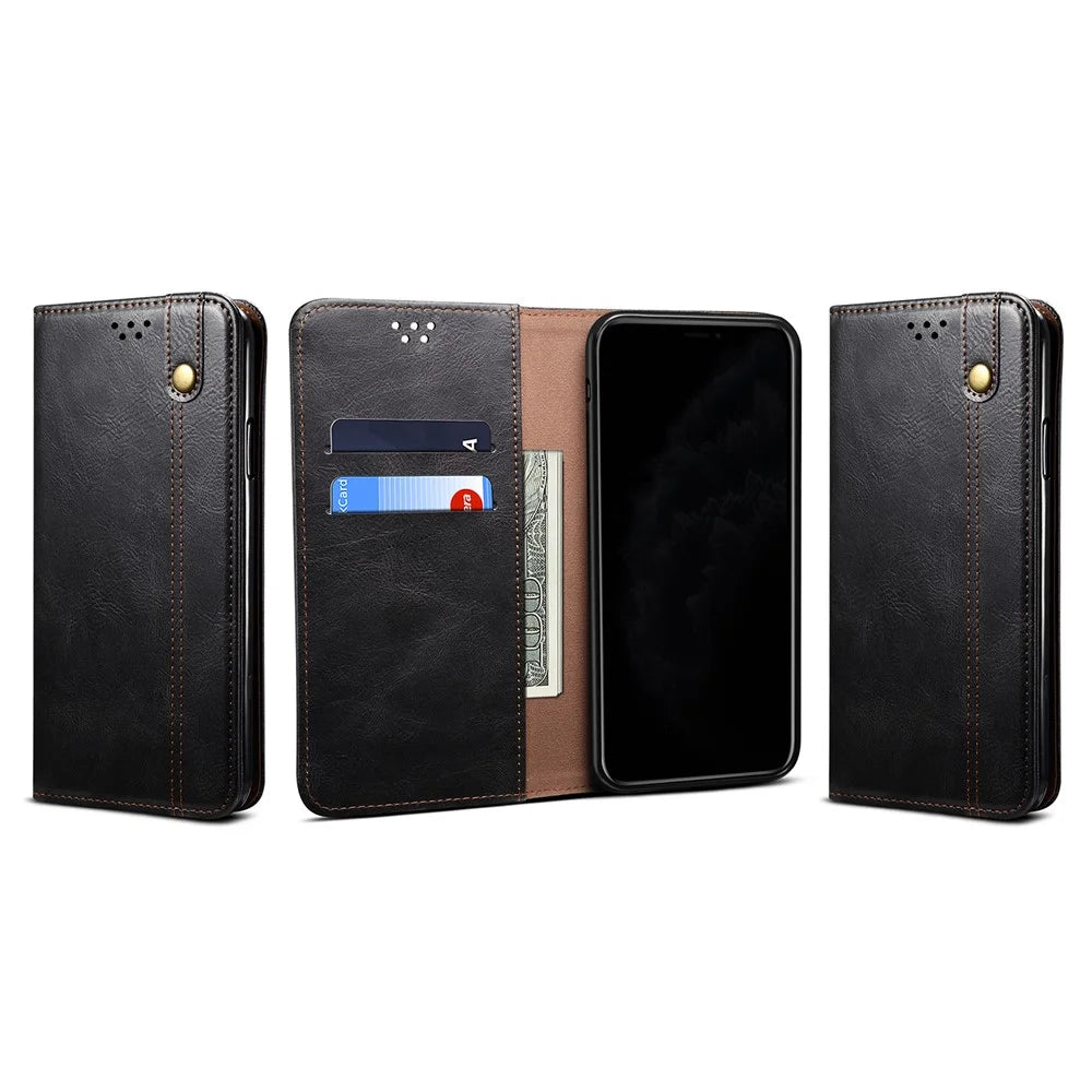 Waxy Crazy Horse Texture TPU + PU Leather Case Cover for Samsung Galaxy S21 4G/5G - Black - 2