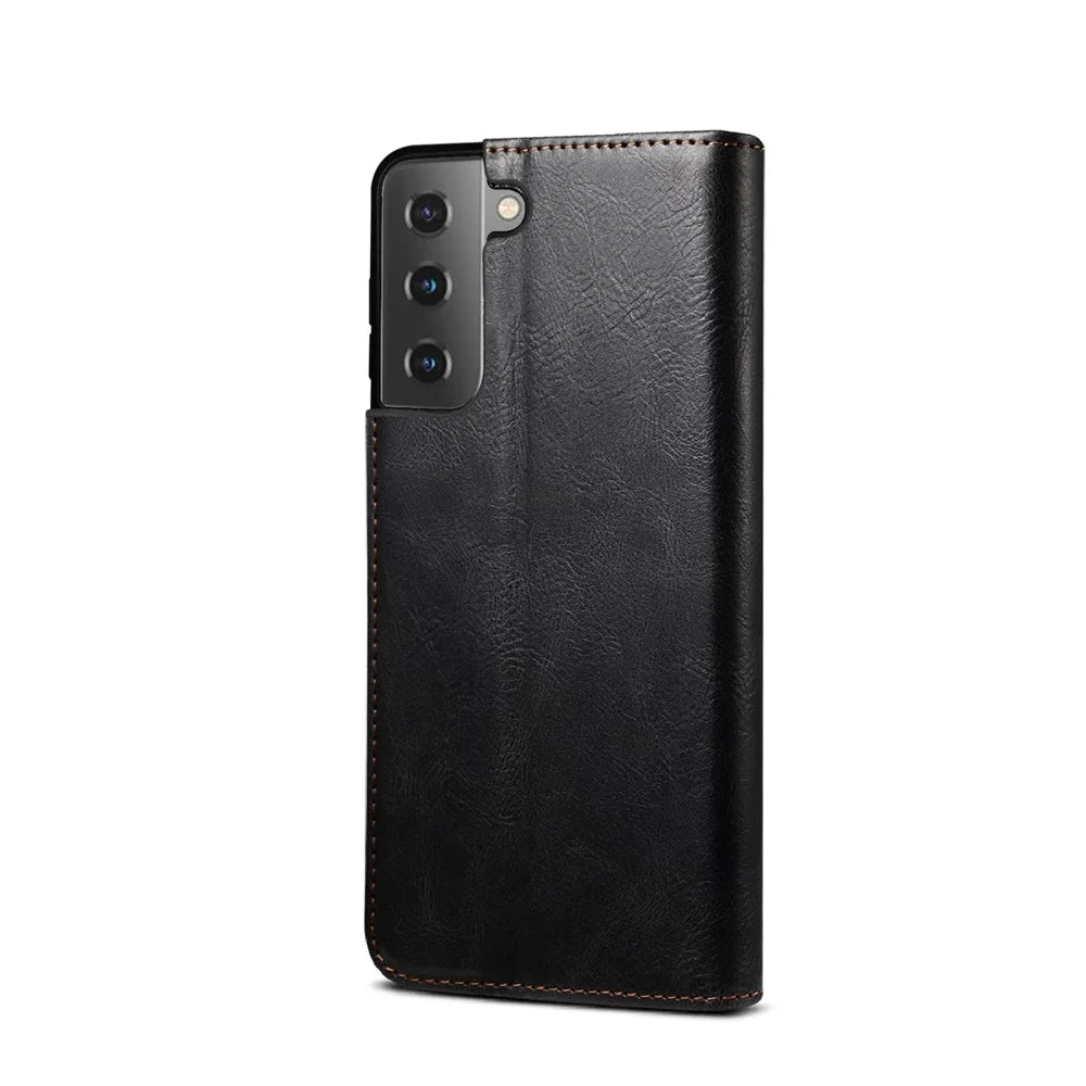 Waxy Crazy Horse Texture TPU + PU Leather Case Cover for Samsung Galaxy S21 4G/5G - Black - 4