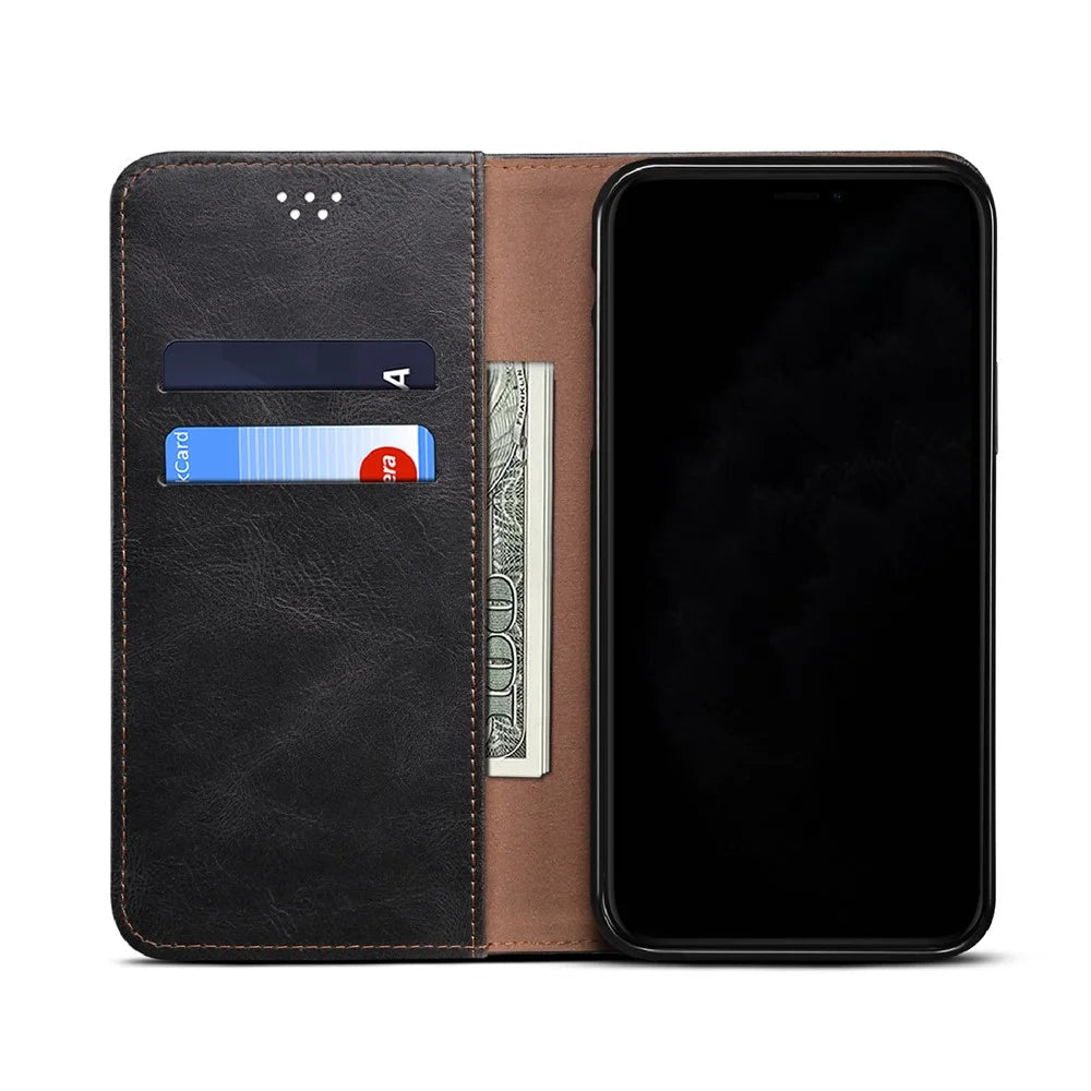 Waxy Crazy Horse Texture TPU + PU Leather Case Cover for Samsung Galaxy S21 4G/5G - Black - 6
