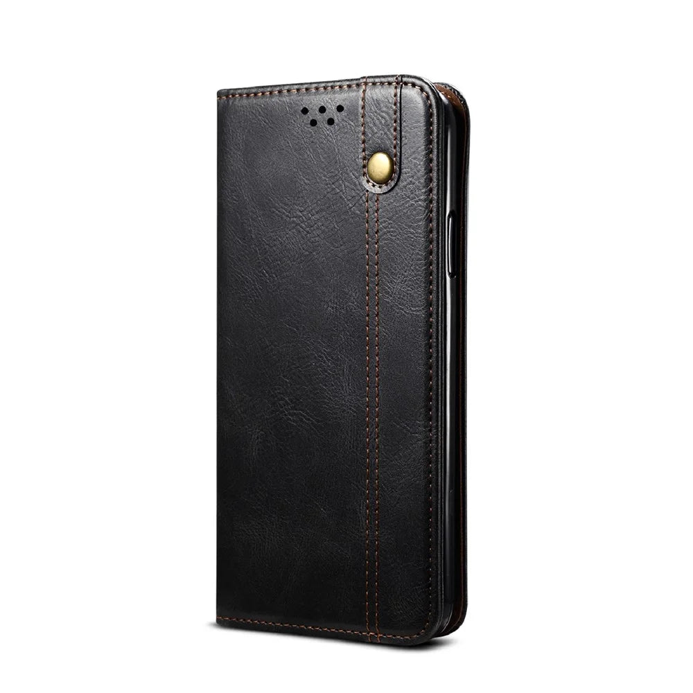 Waxy Crazy Horse Texture TPU + PU Leather Case Cover for Samsung Galaxy S21 Ultra 5G - Black - 4