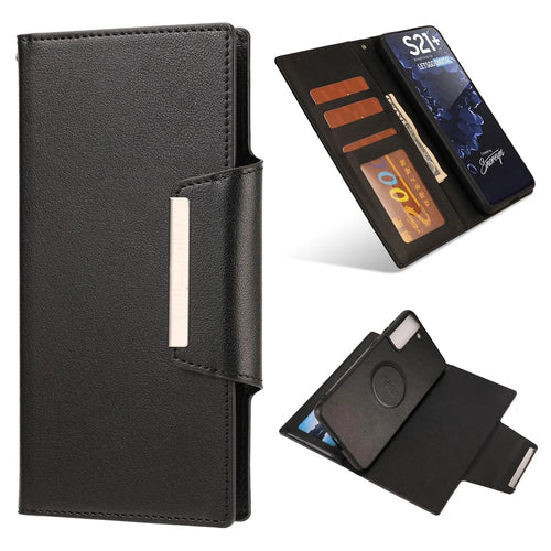 PU Leather Wallet Phone Shell Cover with Detachable Inner TPU Case for Samsung Galaxy S21+ 5G - Black - 1