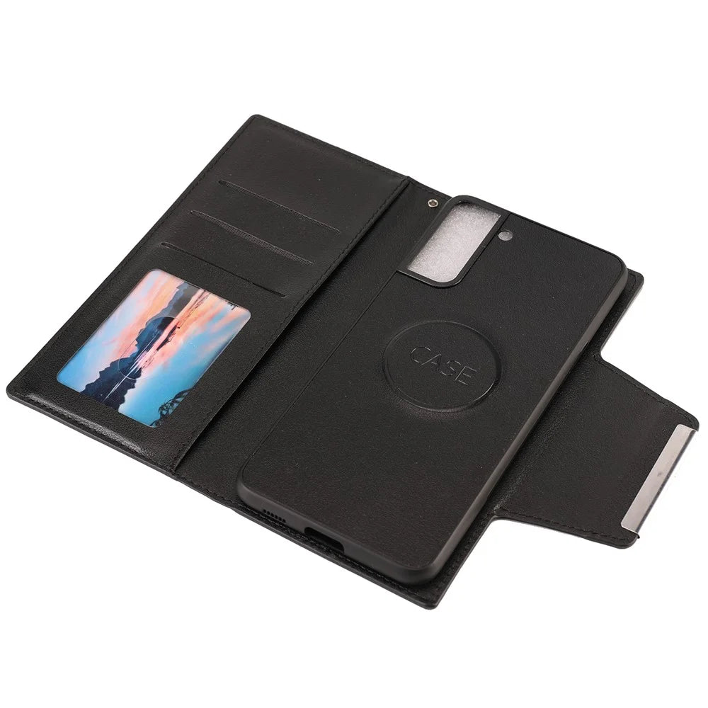 PU Leather Wallet Phone Shell Cover with Detachable Inner TPU Case for Samsung Galaxy S21+ 5G - Black - 5