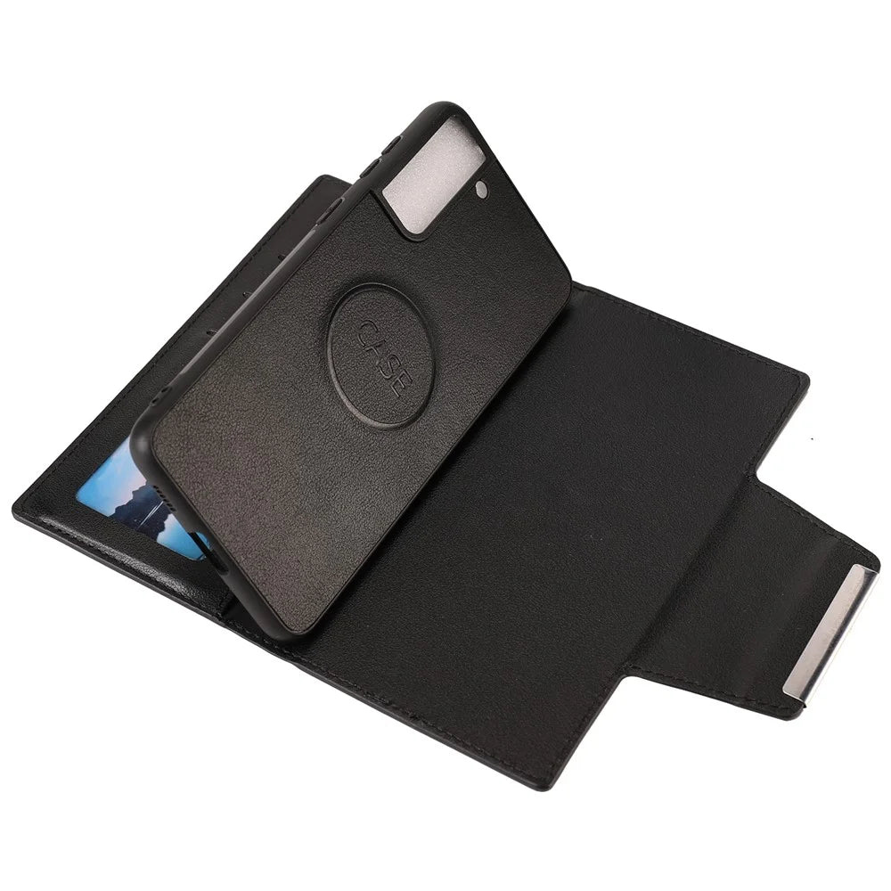 PU Leather Wallet Phone Shell Cover with Detachable Inner TPU Case for Samsung Galaxy S21+ 5G - Black - 6