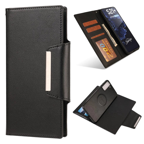 PU Leather Wallet Smartphone Shell Case with Detachable Inner TPU Case for Samsung Galaxy S21 Ultra 5G - Black - 1