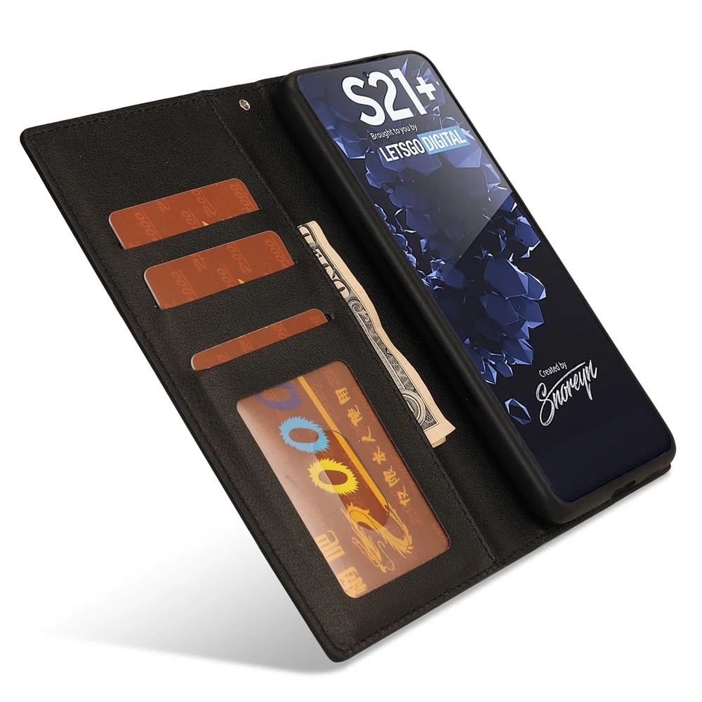 PU Leather Wallet Smartphone Shell Case with Detachable Inner TPU Case for Samsung Galaxy S21 Ultra 5G - Black - 4