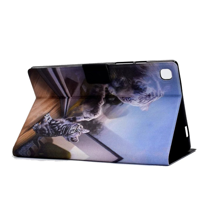Card Holder TPU + PU Leather Pattern Printing Tablet Case for Samsung Galaxy Tab A7 10.4 (2020)  / (2022)T500 - Cat and Tiger - 6