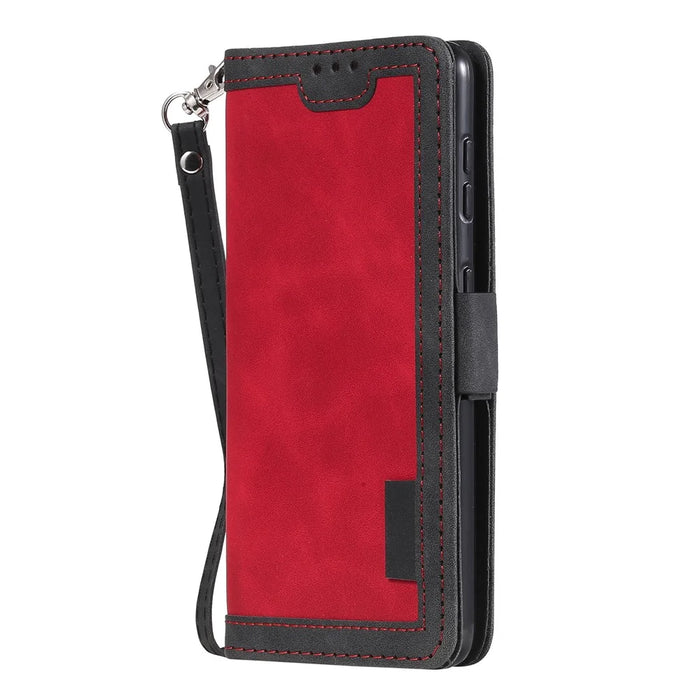 Retro Style Splicing Leather Cover for Samsung Galaxy S21 4G/5G Wallet Case - Red - 4