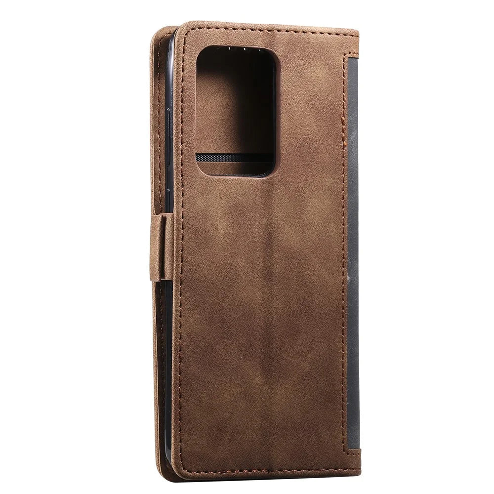 Retro Style Splicing Leather Cover for Samsung Galaxy S21 Ultra 5G Stand Case with Lanyard - Grey - 5