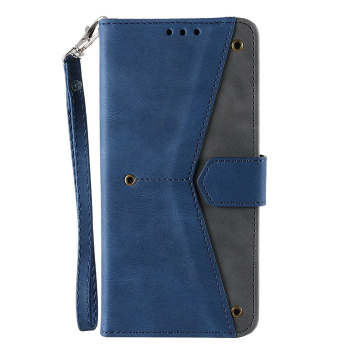 Skin-Feeling Splicing Leather Phone Protective Cover with Rivet Decor for Samsung Galaxy A21s - Blue - 3