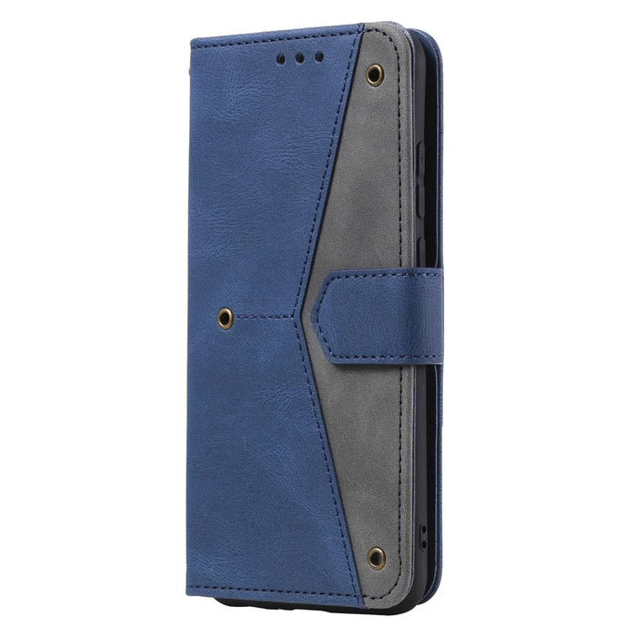 Skin-Feeling Splicing Leather Phone Protective Cover with Rivet Decor for Samsung Galaxy A21s - Blue - 4