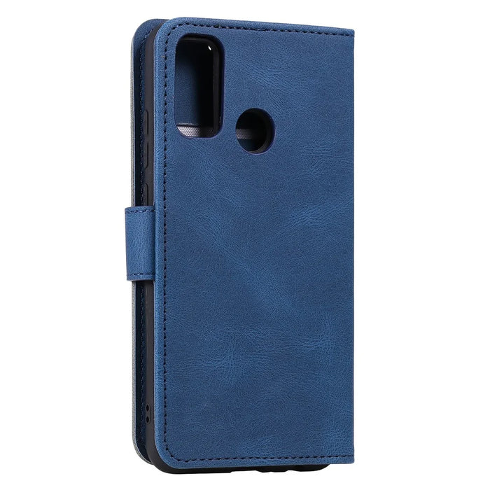 Skin-Feeling Splicing Leather Phone Protective Cover with Rivet Decor for Samsung Galaxy A21s - Blue - 5
