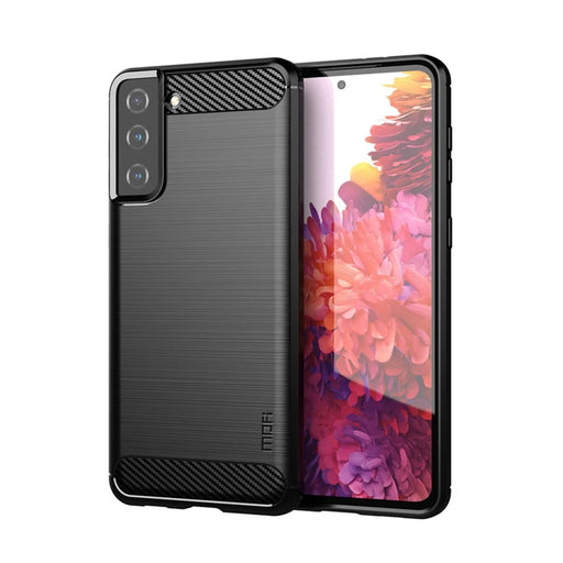 MOFI Carbon Fiber Texture Brushed TPU Phone Back Case for Samsung Galaxy S21+ 5G - Black - 1