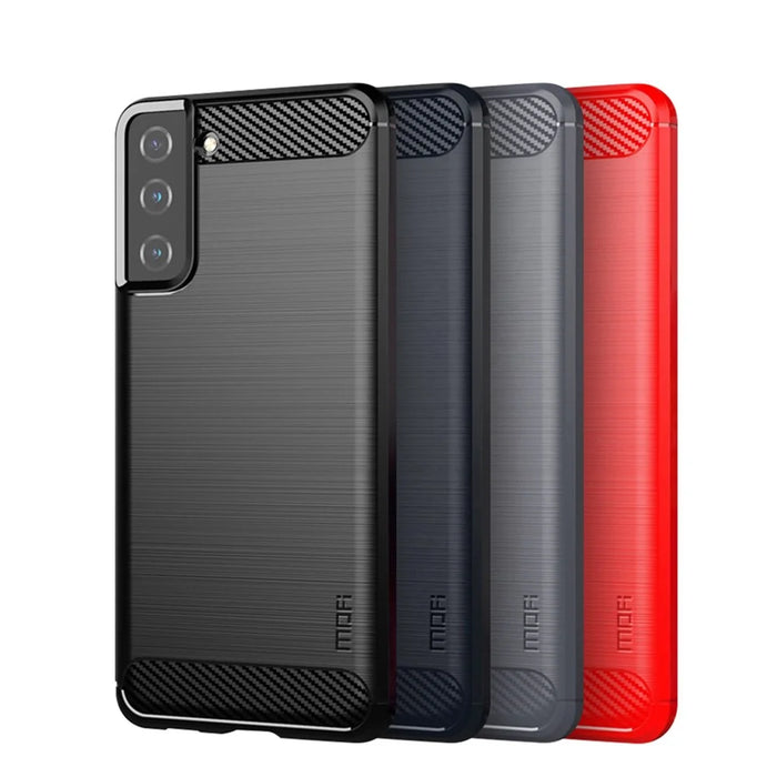 MOFI Carbon Fiber Texture Brushed TPU Phone Back Case for Samsung Galaxy S21+ 5G - Black - 3