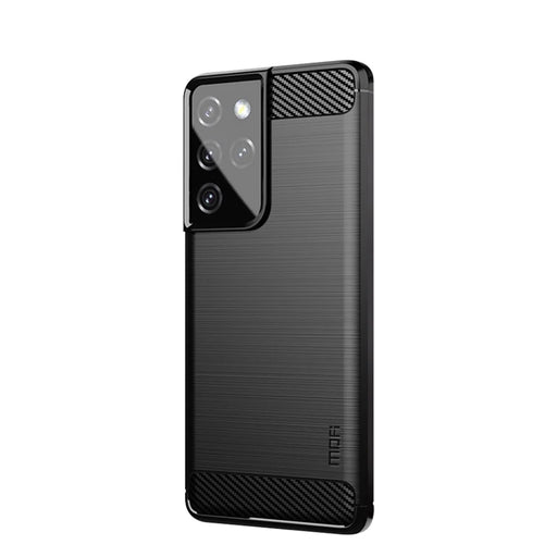 MOFI Carbon Fiber Texture Brushed TPU Back Mobile Phone Case for Samsung Galaxy S21 Ultra 5G - Black - 2