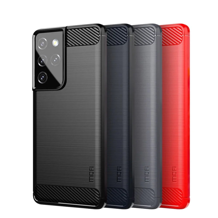 MOFI Carbon Fiber Texture Brushed TPU Back Mobile Phone Case for Samsung Galaxy S21 Ultra 5G - Black - 4