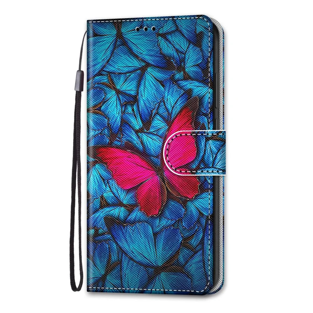 Stand Leather Case New Patterned Cover for Samsung Galaxy S21 4G/5G - Red Flower - 2