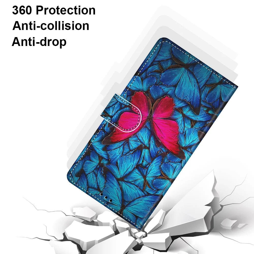 Stand Leather Case New Patterned Cover for Samsung Galaxy S21 4G/5G - Red Flower - 3