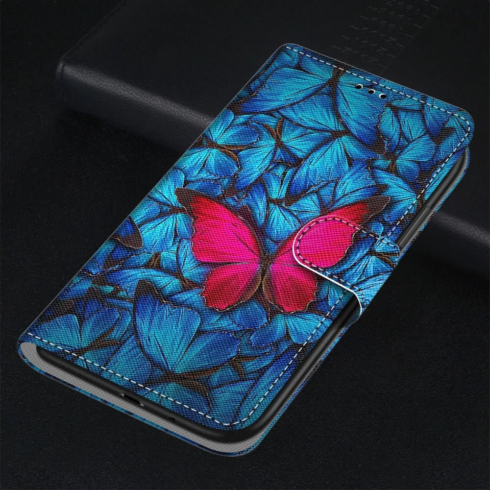 Stand Leather Case New Patterned Cover for Samsung Galaxy S21 4G/5G - Red Flower - 5