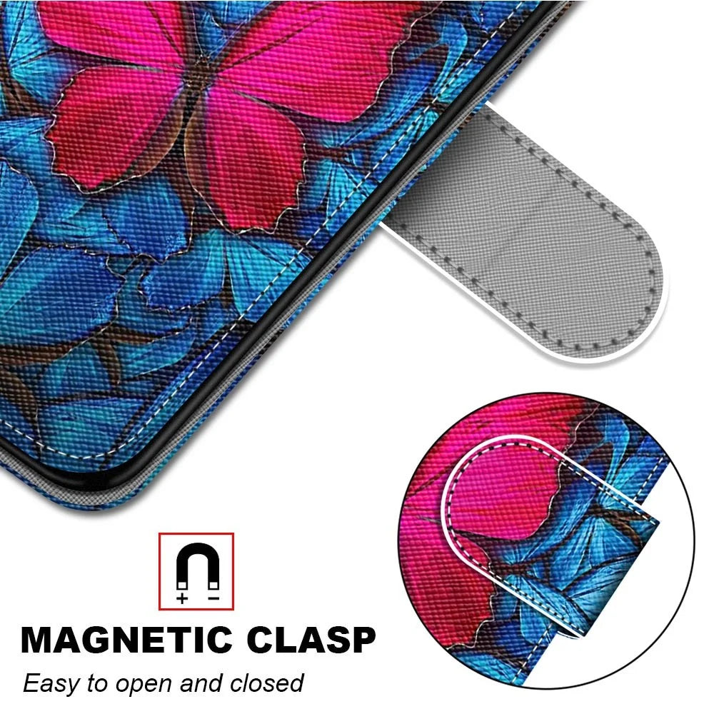 Stand Leather Case New Patterned Cover for Samsung Galaxy S21 4G/5G - Red Flower - 6