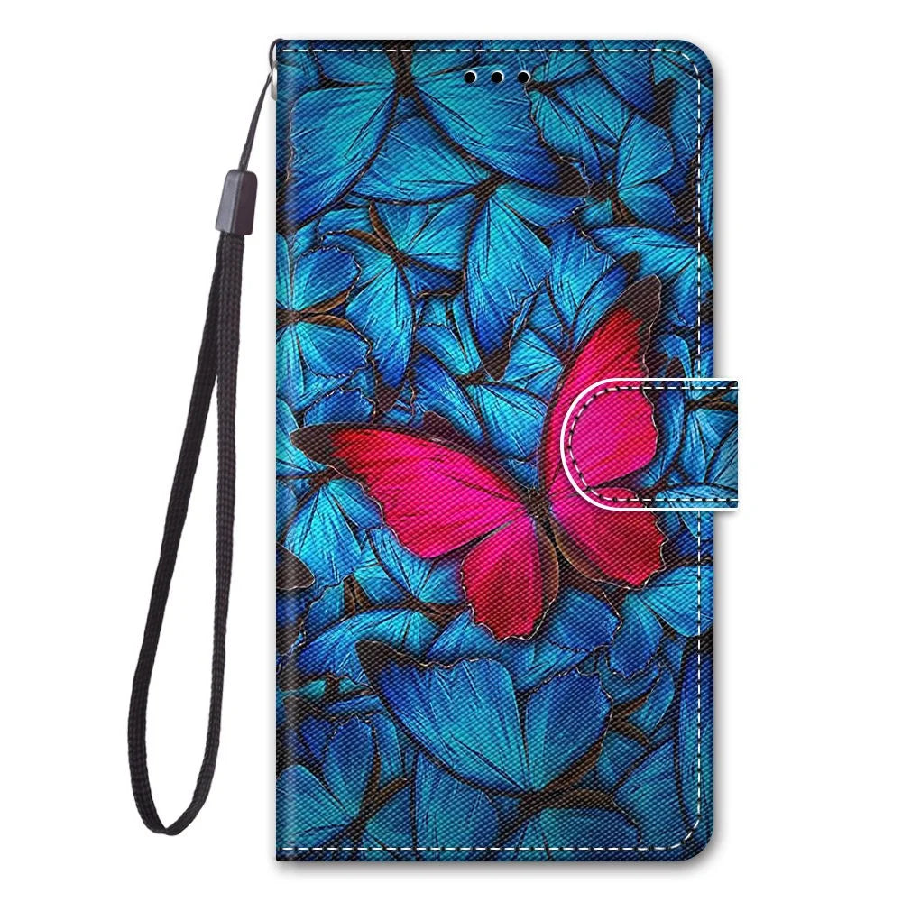 Stand Leather Case New Patterned Cover for Samsung Galaxy S21 4G/5G - Red Flower - 7