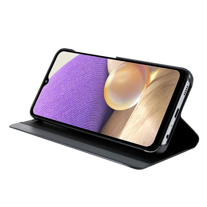 For Samsung Galaxy A13 5G / A32 5G / M32 5G View Window Leather Stand Phone Case - Black - 5