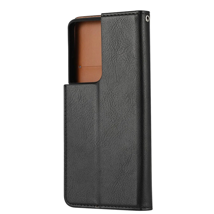 Auto-absorbed Wallet Leather Phone Shell for Samsung Galaxy S21 Ultra 5G - Black - 3