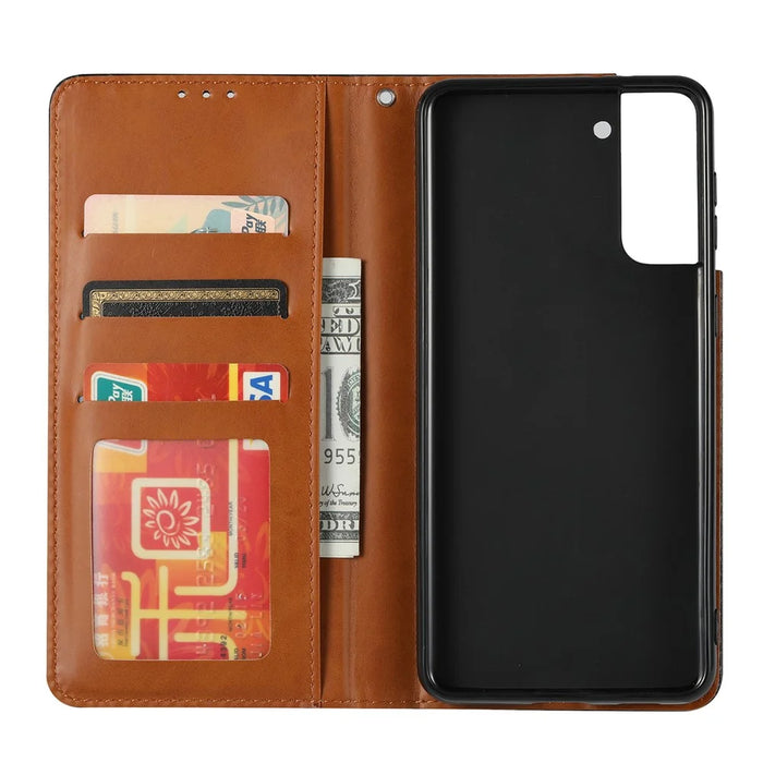 Auto-absorbed Wallet Stand Leather Protective Phone Shell for Samsung Galaxy S21 4G/5G - Black - 4