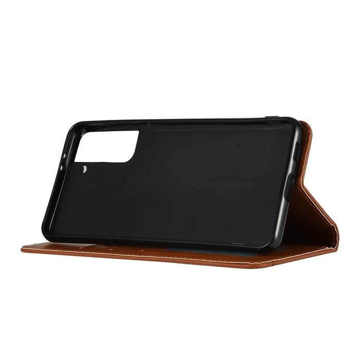 Auto-absorbed Wallet Stand Leather Protective Phone Shell for Samsung Galaxy S21 4G/5G - Black - 5