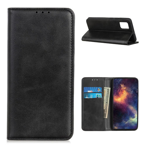 Auto-absorbed Scratch-resistant Split Leather Wallet Case for Samsung Galaxy A52 4G/5G / A52s 5G Stand Protector - Black - 1