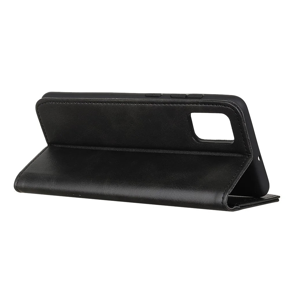 Auto-absorbed Scratch-resistant Split Leather Wallet Case for Samsung Galaxy A52 4G/5G / A52s 5G Stand Protector - Black - 4